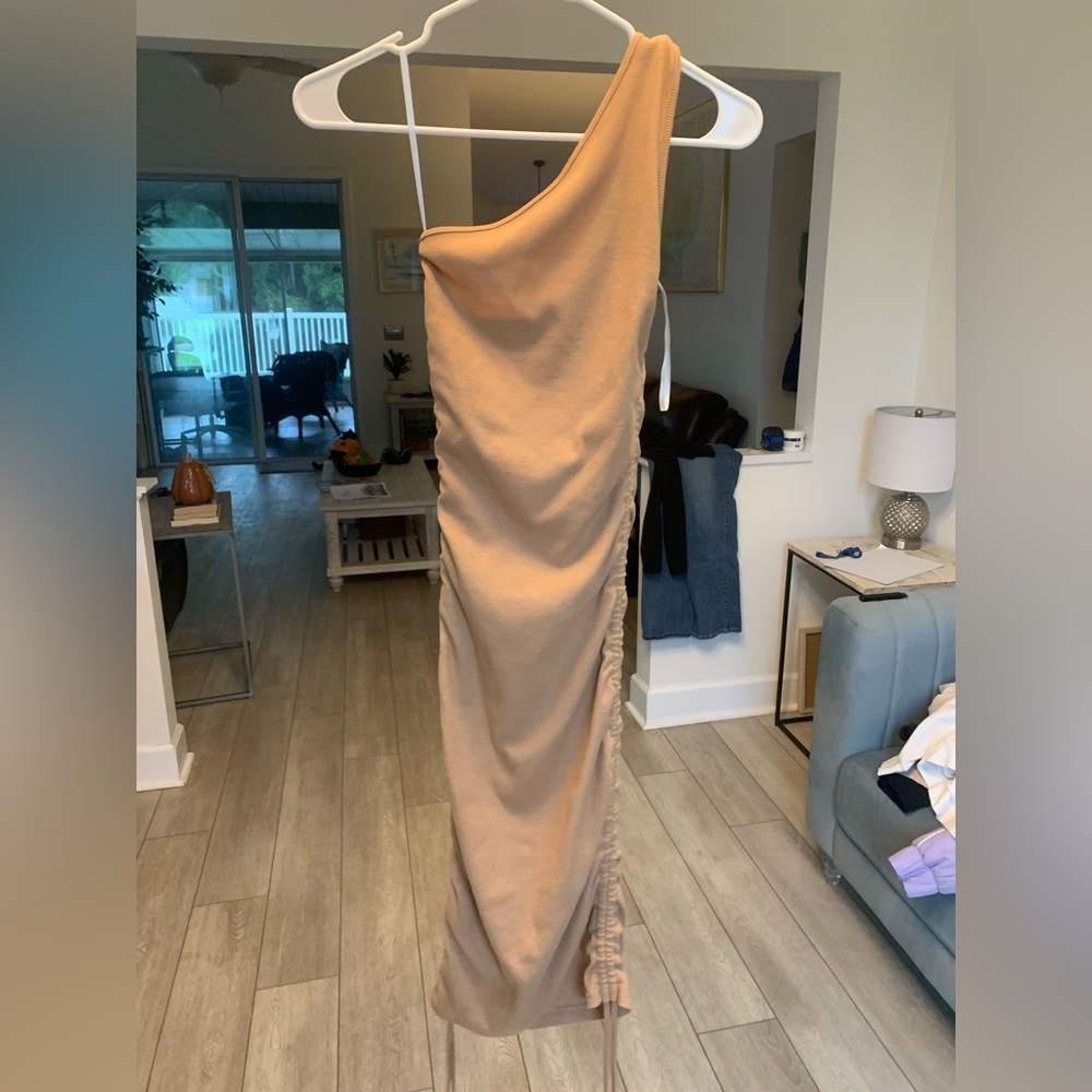 One-Shoulder Tan Dress